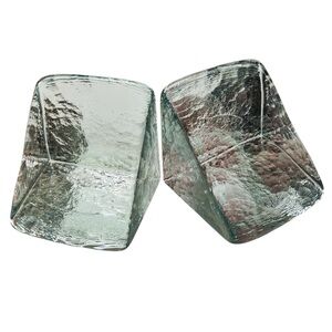 Vintage Blenko Art Glass Ice Block Bookends Heavy Mid Century Modern -Pair
